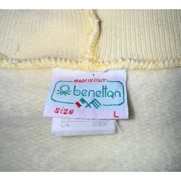 Benetton Italian Vintage 80s Butter Yellow Preppy Cardigan Tennis Sweatshirt  L - Picture 4 of 5